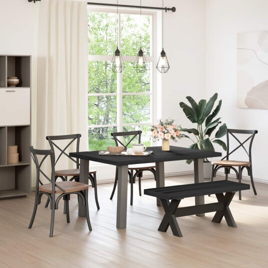 vidaXL Spisebenk NOAIN 120 x 41 x 45 cm Massiv furu Svart vidaXL Spisebenk NOAIN 120 x 41 x 45 cm Massiv furu Svart