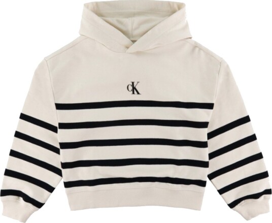 Calvin Klein Hettegenser Logo Striper med firkantet passform Calvin Klein 14 år 164 Hettegenser Hvit Svart