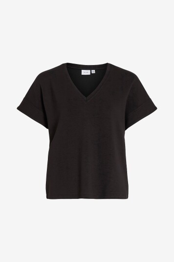 Vila - Topp viFrotea V-neck S/S Top - Svart