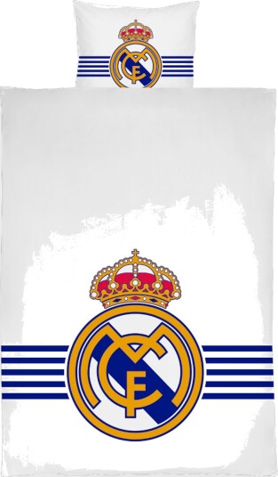 Licens Real Madrid sengetøy 150x210 cm Hvitt vendbart sengesett med logo 100% bomulls sengetøy Fotball sengetøy Licens Real Madrid sengetøy 150x210 cm Hvitt vendbart sengesett med logo 100% bomulls sengetøy Fotball sengetøy