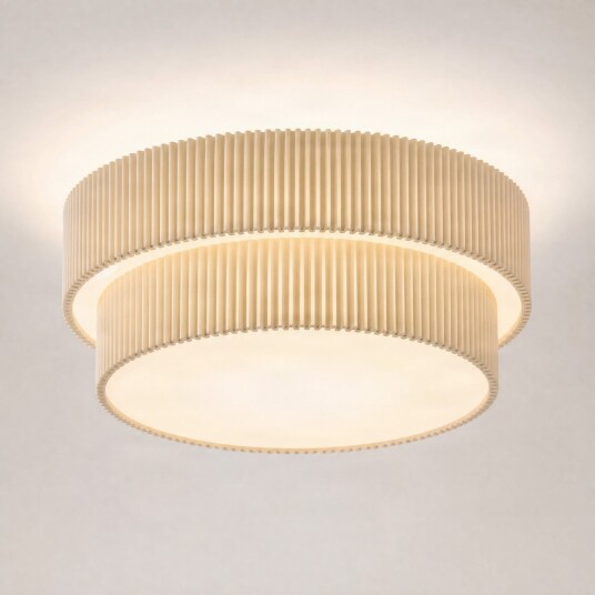 Tazia taklampe, Ø 50 cm, natur/hvit, lin – Lindby - Stue - Stoff / Tekstil - Rund