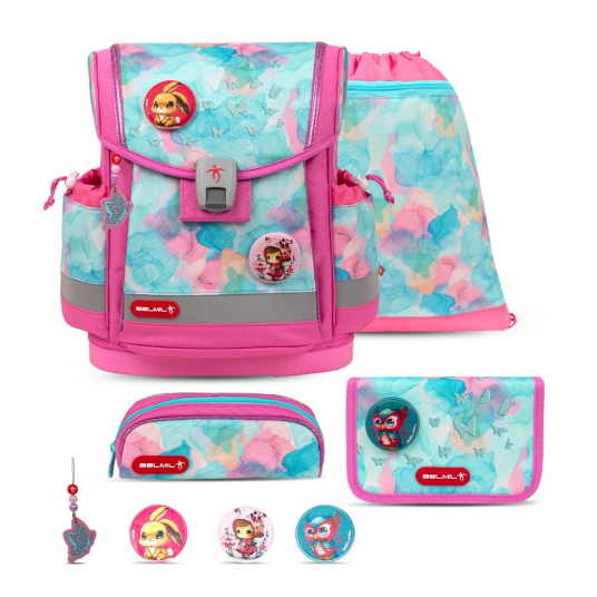 Belmil Aqua Rose Skolesekk med 5 deler Classy Plus Belmil Aqua Rose Skolesekk med 5 deler Classy Plus