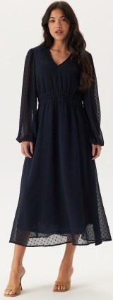 Happy Holly Dobby Dot Smock Midi Dress Dark blue 32/34