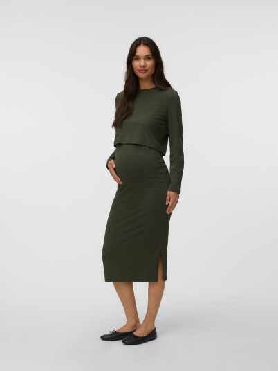 Vero Moda Maternity Kerrie Long Sleeve Top And Skirt Jersey Set Grønn L
