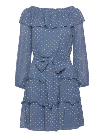 Ralph Lauren Lauren Print Georgette Off The Shoulder Dress Blue 42