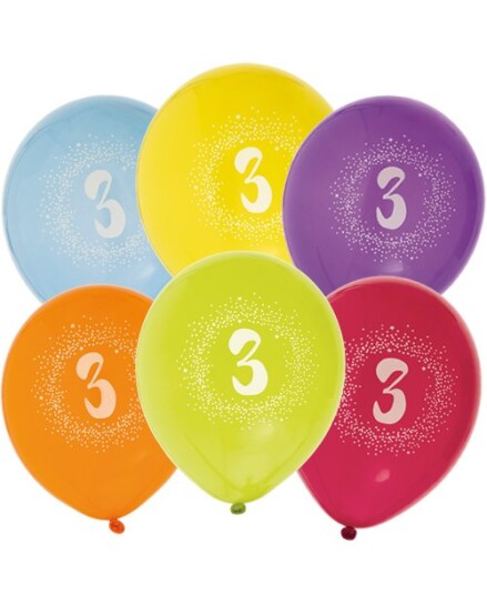 3 Tall 6 stk Flerfargede Ballonger 30 cm