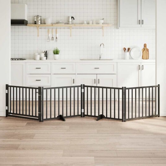 vidaXL Hundeport dør sammenleggbar 4 paneler svart 320 cm heltre gran