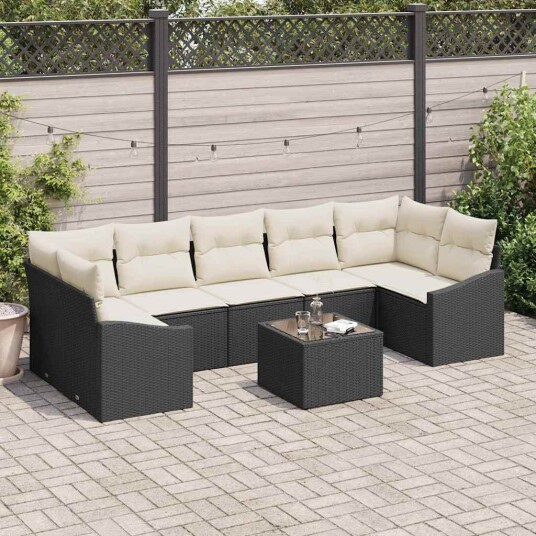 vidaXL Sofa sett med pute Svart og krem 55 x 55 x 37 cm polyrotting