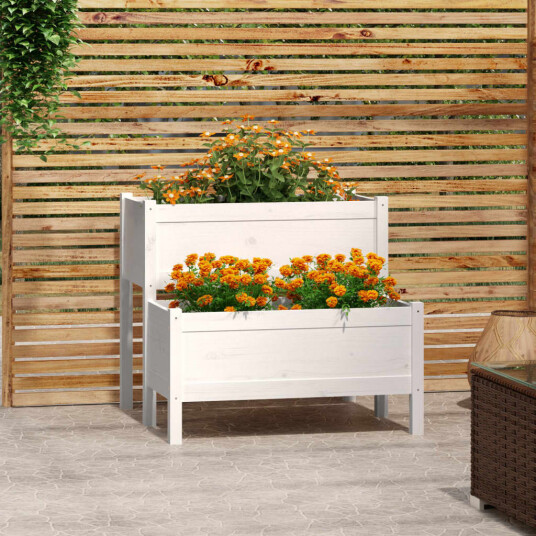 Plantekasse hvit 84,5x84x75 cm heltre furu