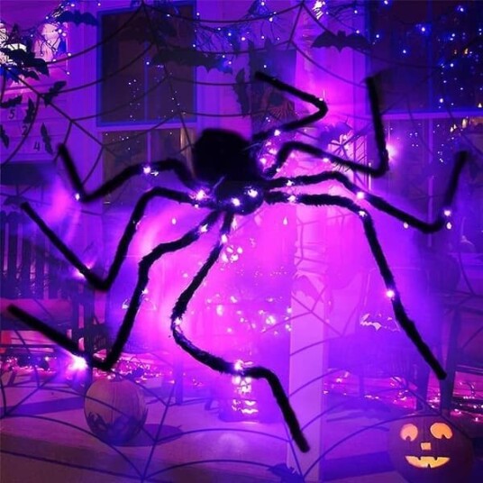 Halloween Kjempeedderkopp med Lilla LED-lys FMY