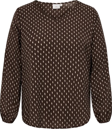 ONLY Carmakoma Carvica L/S V Neck Top Wvn Noos Brown 52
