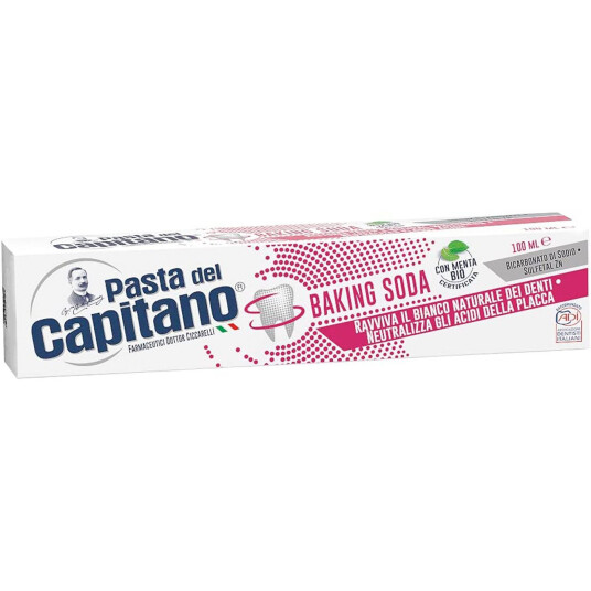 Italiensk Whitening Tannkrem PASTA del Capitano Baking Soda 100 ml.
