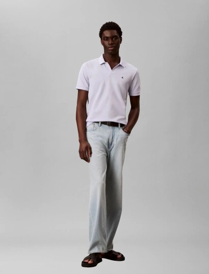 Calvin Klein Jeans Ss Open Collar Casual Pique Polo Purple L