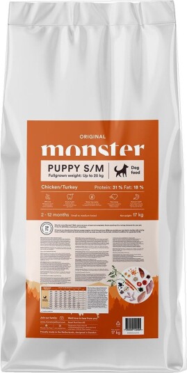 Monster Pet Food Puppy Tørrfôr med Kylling og Kalkun 17 kg for Valper S M Monster Pet Food Puppy Tørrfôr med Kylling og Kalkun 17 kg for Valper S M
