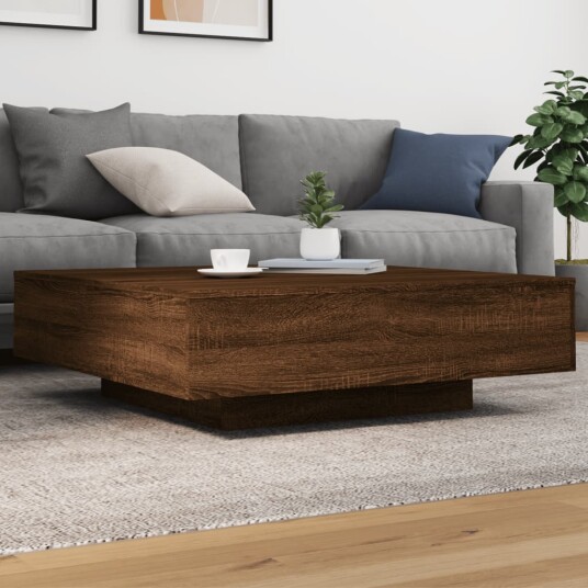 Salongbord med LED-lys brun eik 100x100x31 cm 836608