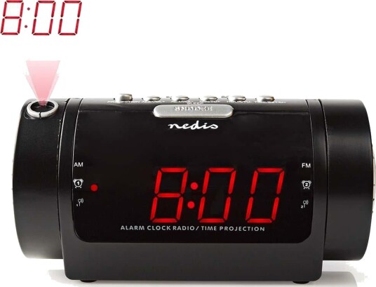 Nedis Klokkeradio Digital med Projeksjon og Dobbel Alarm, Svart