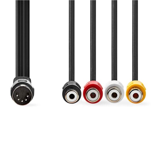 Nedis DIN Lydkabel 5 pins Han 4 Stk. RCA Hunn Nikkel Belagt 0.20 M Rund PVC Sort Label