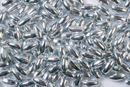 Risformade plastpärlor 3x6 500g, Silver