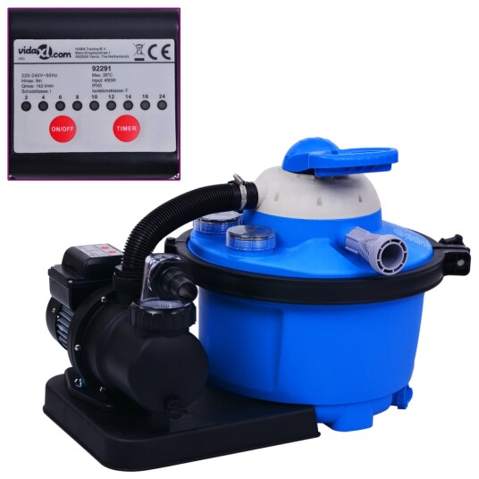 vidaXL Sandfilterpumpe med timer 450 W 25 L vidaXL Sandfilterpumpe med timer 450 W 25 L