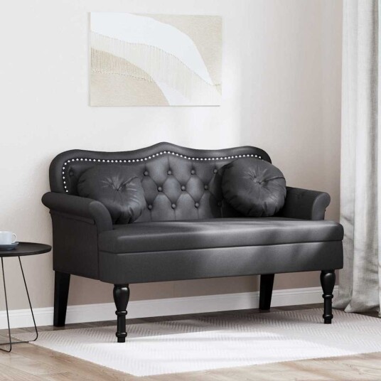  Chesterfield Benk med pute Svart 120,5 x 65 x 75 cm Kunstlær