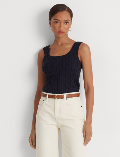 Ralph Lauren Lauren Cable Knit Sleeveless Sweater Navy L