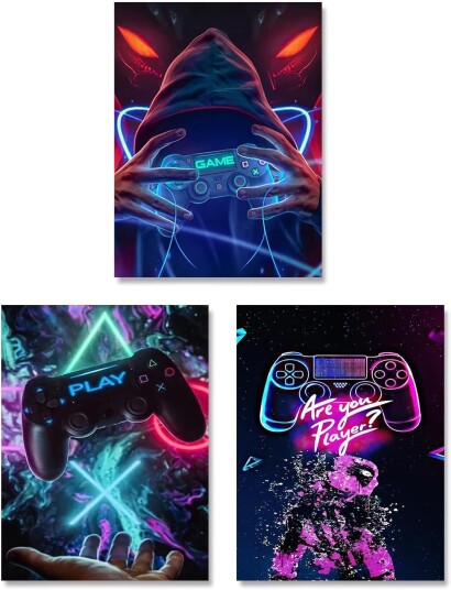 Plakater Neon Gaming / sett med 3 Plakater Neon Gaming / sett med 3