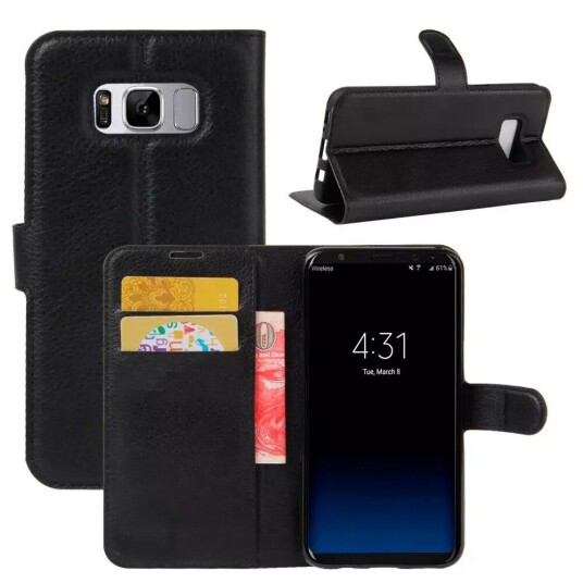 INCOVER Samsung Galaxy S8 Soft Pouch Skinn Deksel med Lommebok - Svart
