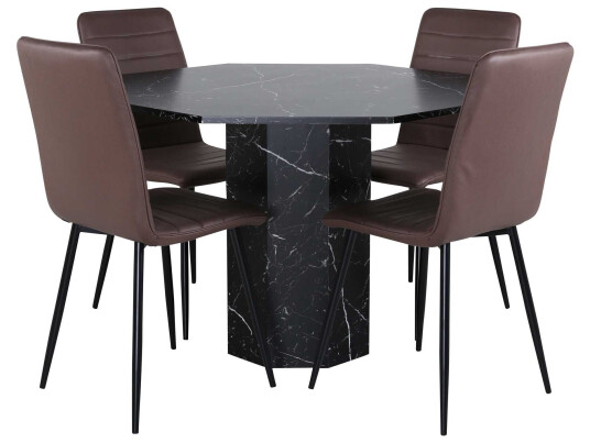 Venture Design Marbs & Windu spisegruppe Brun/svart 4 stoler & bord 110 cm
