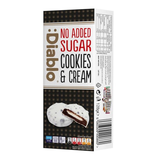 Diablo kjeks med kremfyll & hvit sjokoladetrekk 128 g Diablo kjeks med kremfyll & hvit sjokoladetrekk 128 g