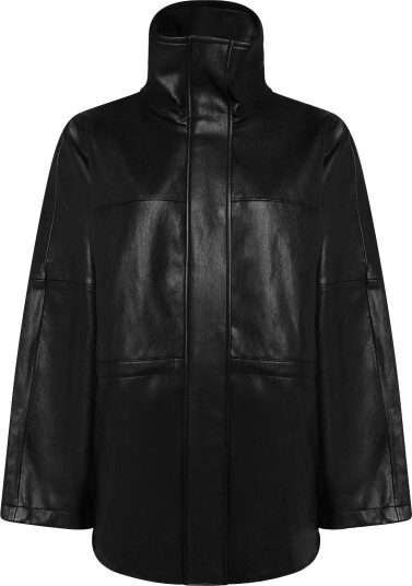Mango Leather Effect Jacket With Collar BLACK S