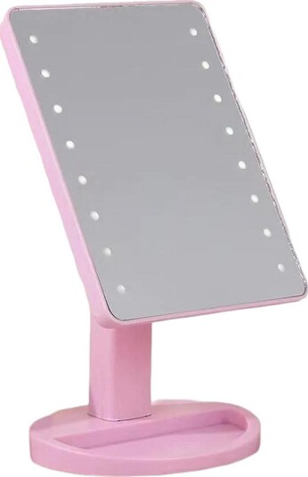 Costway sminkespeil med LED-lys, 16 lys, justerbar rosa