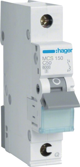 Hager Miniatyrbryter MCS150 1-Polet, 6 Ka, C-Karakteristikk 50A