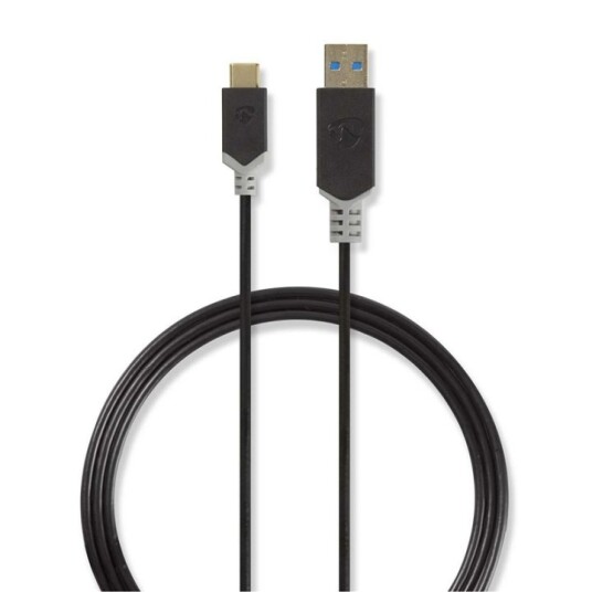 Nedis USB-kabel | USB 3.2 Gen 1 | USB-A Han | USB-C™ Hann | 60 W | 5 Gbps | Gull belagt | 1.00 m | Rund | PVC | Antrasitt | Vindus boks