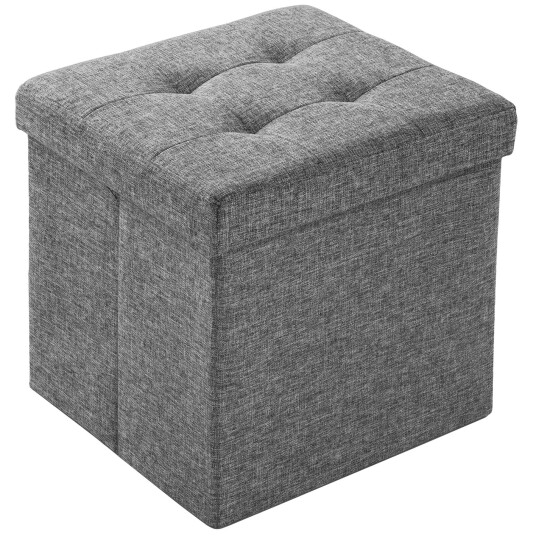tectake Sammenleggbar puff m/oppbevaring kvadrat Polyester 38x38x38cm - lysegrå