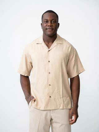 Jack and Jones Aron Tencel Resort Shirt Short Sleeve Beige M