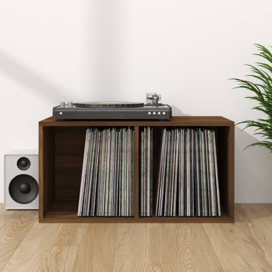 Oppbevaringsboks for vinyl brun eik 71x34x36 cm konstruert tre