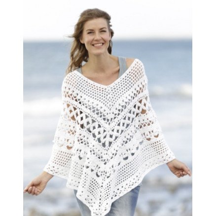 Light's Embrace by DROPS Design Poncho Hekleoppskrift str S M XXL XXXL