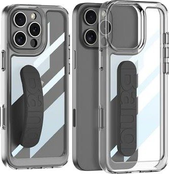 iPhone 16 Pro Klar-deksel med håndstropp i silikon - svart