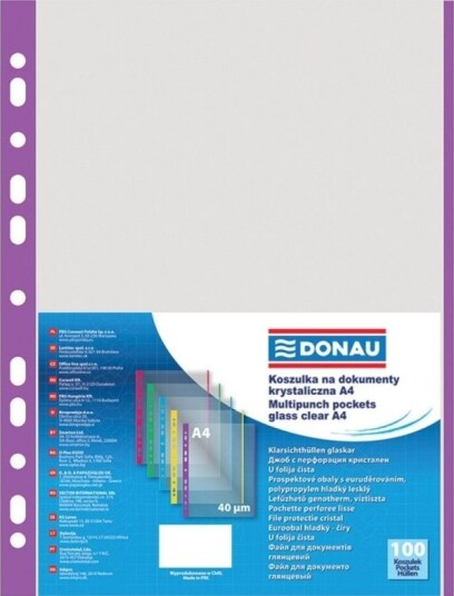 Donau Dokumentlommer Pp A4 Krystall 40 Mik. Farget Kant   Lilla 100 Stk.