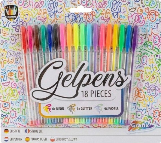 Grafix Gel pen set Neon Glitter Pastel 18 pcs. Grafix Gel pen set Neon Glitter Pastel 18 pcs.