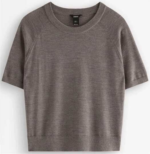 Lindex Fine Knit Top In Merino Wool LIGHT BROWN MELANGE S