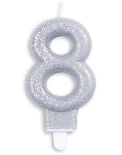 8 Tallet Glitrende Sølvfarget Kakelys 9 cm 8 Tallet Glitrende Sølvfarget Kakelys 9 cm