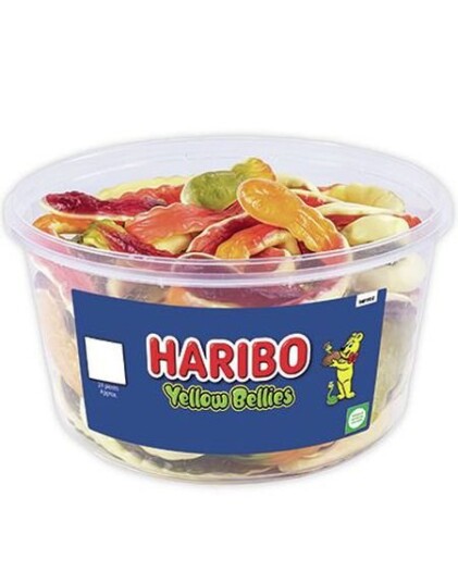 Haribo Yellow Bellies   Boks med Vingummi Slanger 768 gram