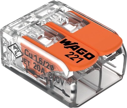 Wago Koblingsklemme 221-412 Med Åpner Transparent 2-Leder Wago Koblingsklemme 221-412 Med Åpner Transparent 2-Leder