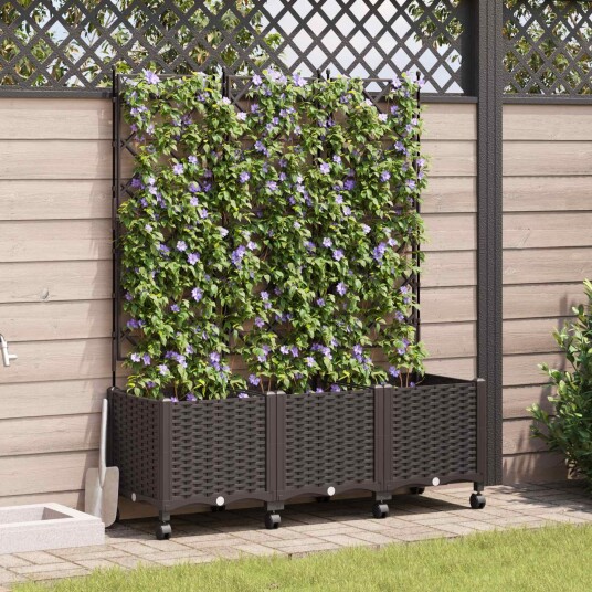 vidaXL Hageplanter med espalier og hjul 3 stk. Brun 120 x 40 x 149 cm