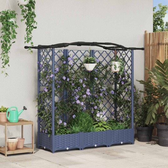 vidaXL Hevet Bed med Trellis og Tak Grå 163 x 40 x 123 cm PP