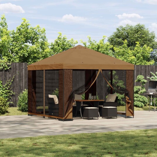Hagepaviljong med sidevegger 3 x 3 m Beige Polyester og stål