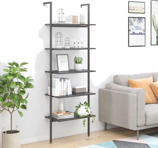 vidaXL Stigehylle 5 etasjer svart 64x35x185 cm vidaXL Stigehylle 5 etasjer svart 64x35x185 cm