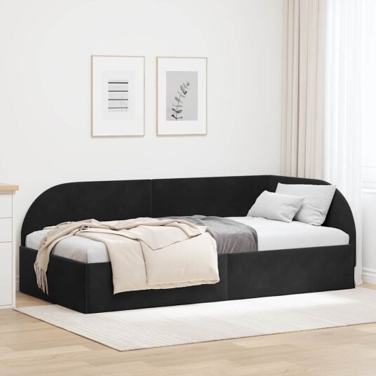 Hjørnesengramme med hodegjerde Svart 90 x 200 cm Fløyel Hjørnesengramme med hodegjerde Svart 90 x 200 cm Fløyel