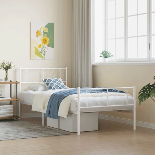 vidaXL Sengeramme i metall med hode- og fotgavl hvit 80x200 cm 8721012190160